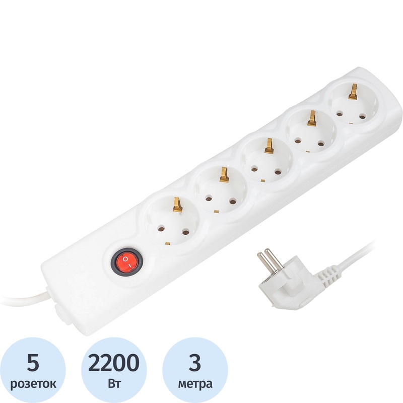 Изображение товара Сетевой фильтр BigTech BT510-3-W на 5 розеток 3 метра белый