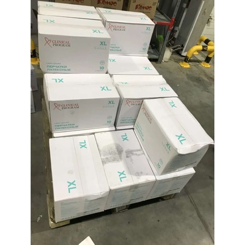 Изображение товара Уценка. Перчатки медицинские смотровые латексные Clinical Program нестерильные неопудренные размер XL (9-10) бежевые (50 пар/100 штук в упаковке)