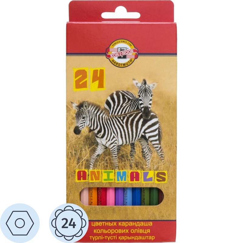 Изображение товара Карандаши цветные Koh-i-Noor Зверюшки 24 карандаша 24 цвета шестигранные