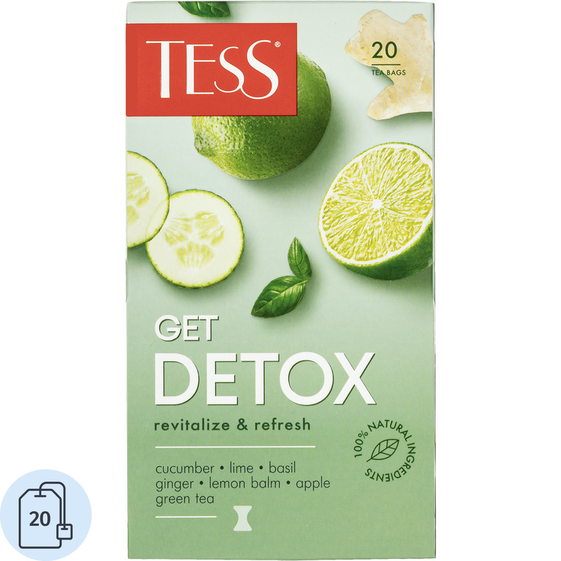 Изображение товара Чай зеленый Tess Get Detox 20 пакетиков (лайм, огурец, растительные компоненты)