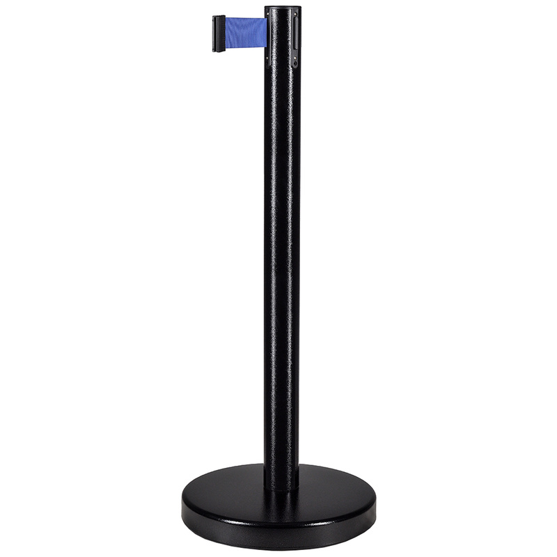 Изображение товара Стойка ограждения с вытяжной лентой 3 м черная с синей лентой