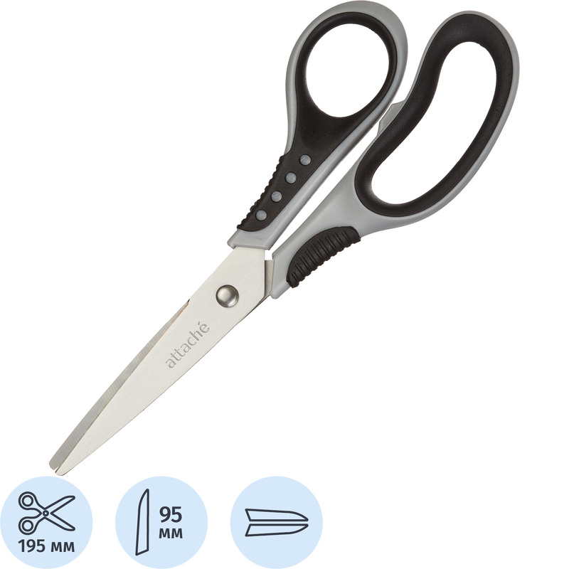 Изображение товара Ножницы 195 мм Attache Graphite с пластиковыми прорезиненными анатомическими ручками черного/серого цвета