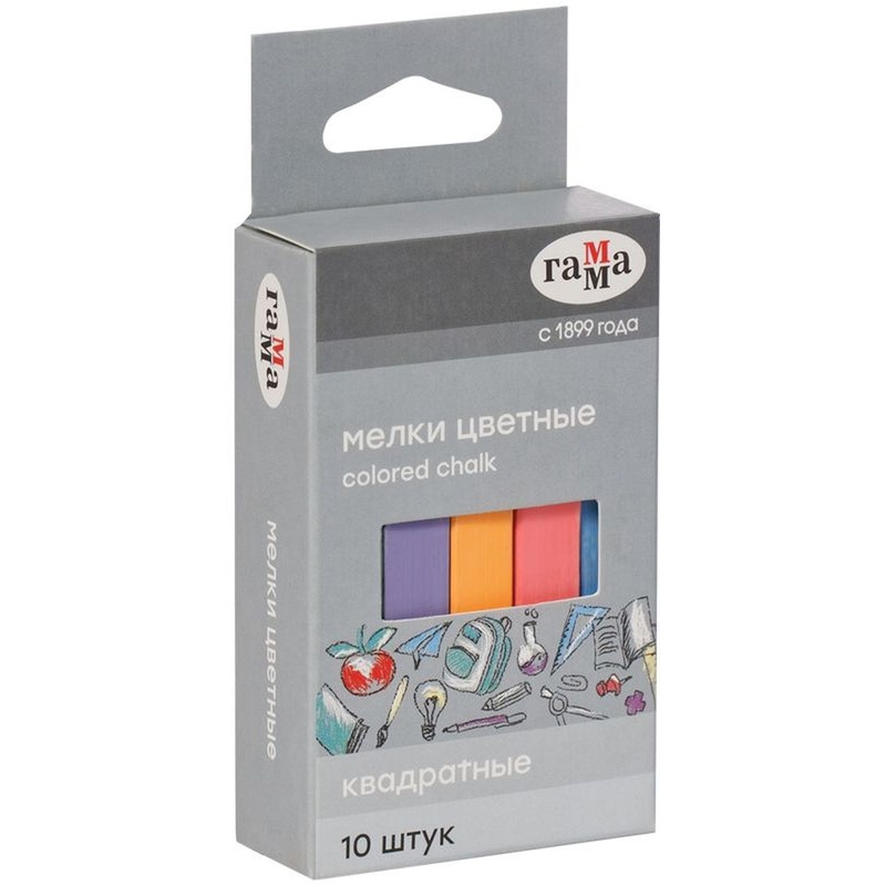 Изображение товара Мел школьный цветной Гамма 10 штук для асфальта и досок