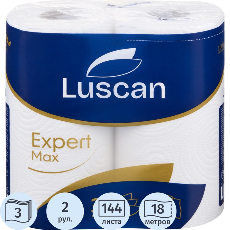 Изображение товара Полотенца бумажные Luscan Expert Mega 3-слойные белые 2 рулона по 18 метров
