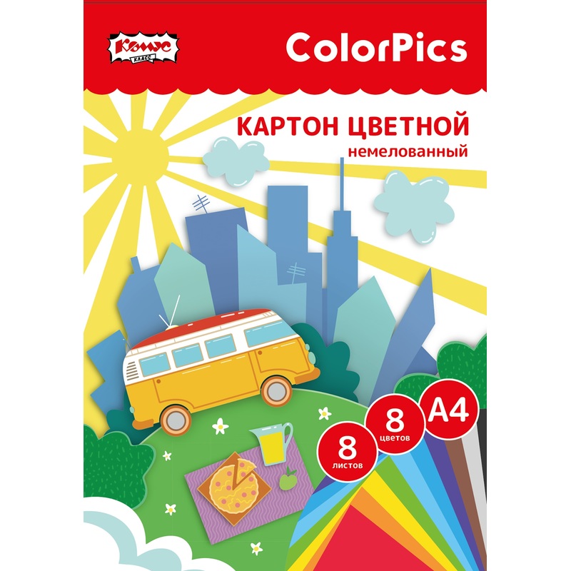 Изображение товара Цветной картон Комус Класс №1 School ColorPics А4 8 листов разноцветный