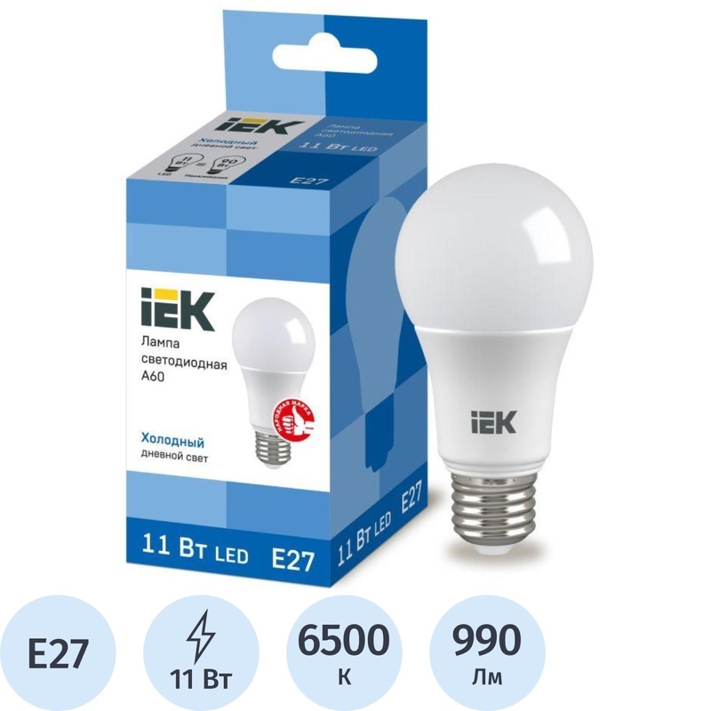 Изображение товара Энергосберегающая светодиодная лампа IEK 11Вт E27 6500К 990Лм матовая