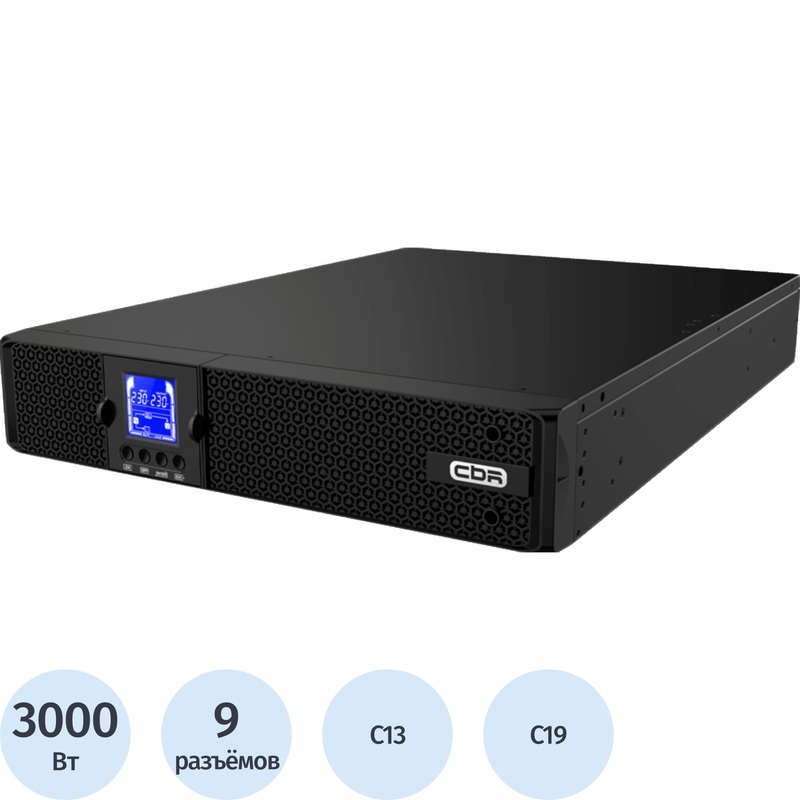Изображение товара ИБП CBR [ESN-3KRT-8I-LCHERSC] Online 3000ВА/3000Вт RT 9xC13, LCD
