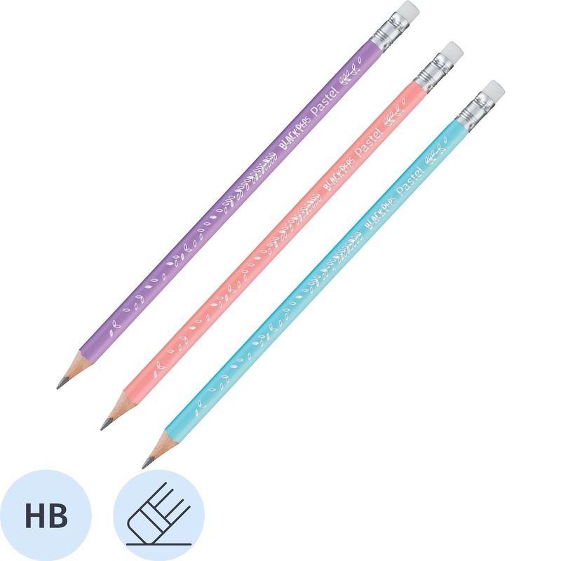 Изображение товара Карандаш чернографитный НВ с ластиком Maped Black Pep's Pastel заточенный трехгранный (3 штуки в наборе, 851719)