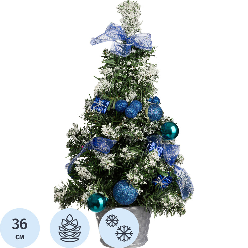 Изображение товара Ёлка искусственная настольная с украшениями 36 см, заснеженная