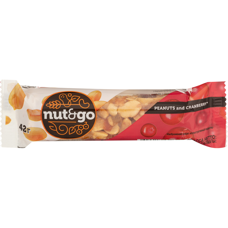 Изображение товара Батончики мюсли Nut N Go с арахисом и клюквой (18 батончиков 42 г)