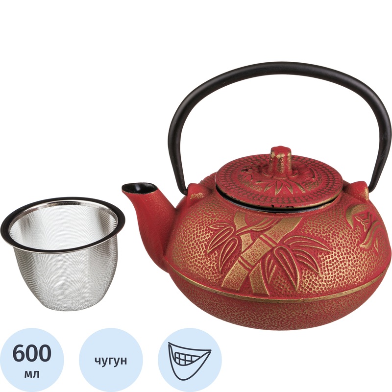Изображение товара Чайник заварочный чугунный Agness 600 мл красный