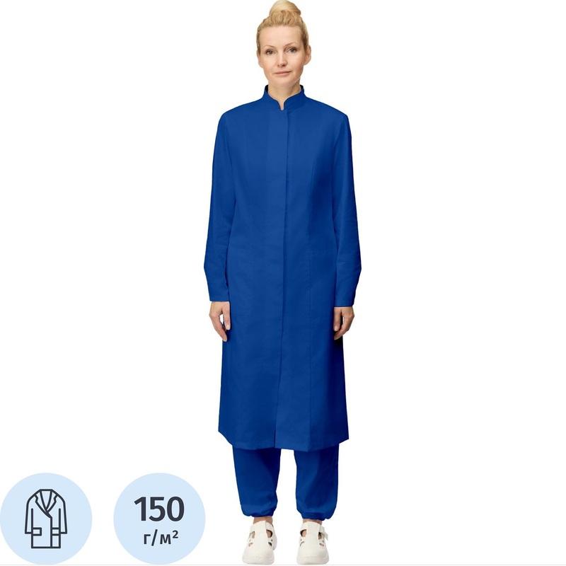Изображение товара Халат для пищевого производства у17-ХЛ САТ ХАССП женский васильковый (размер 88-92 (44-46), рост 158-164)