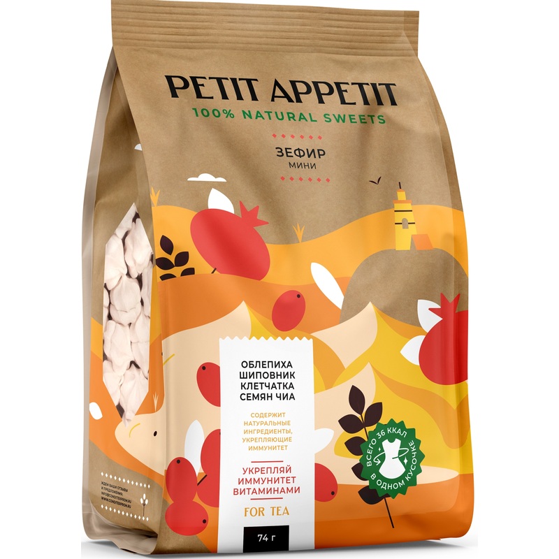 Изображение товара Зефир Petit Appetit облепиха-шиповник-клетчатка семян чиа 74 г