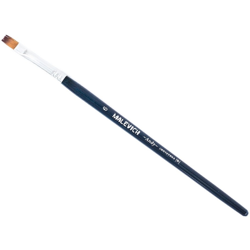 Изображение товара Кисть художественная Малевичъ Andy плоская синтетика №6 для акварели, масла и акрила