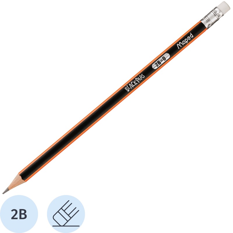 Изображение товара Карандаш чернографитный 2B с ластиком Maped Black Pep's заточенный трёхгранный