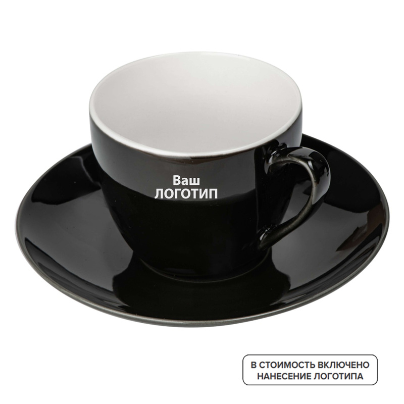 Изображение товара Чайная пара Phyto 250 мл фарфор черная с индивидуальной одноцветной печатью (72 штуки в упаковке)