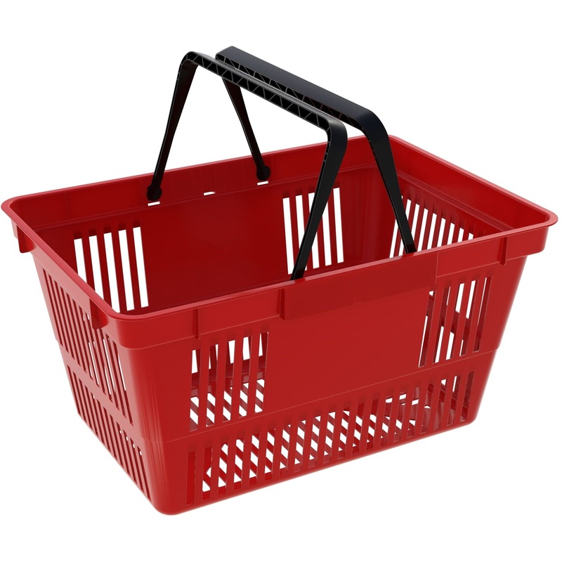 Изображение товара Корзина покупательская с двумя ручками на 22 л (красная, 5 штук в упаковке)