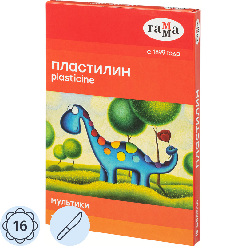 Изображение товара Пластилин классический Гамма Мультики 16 цветов 320 г с стекой для лепки