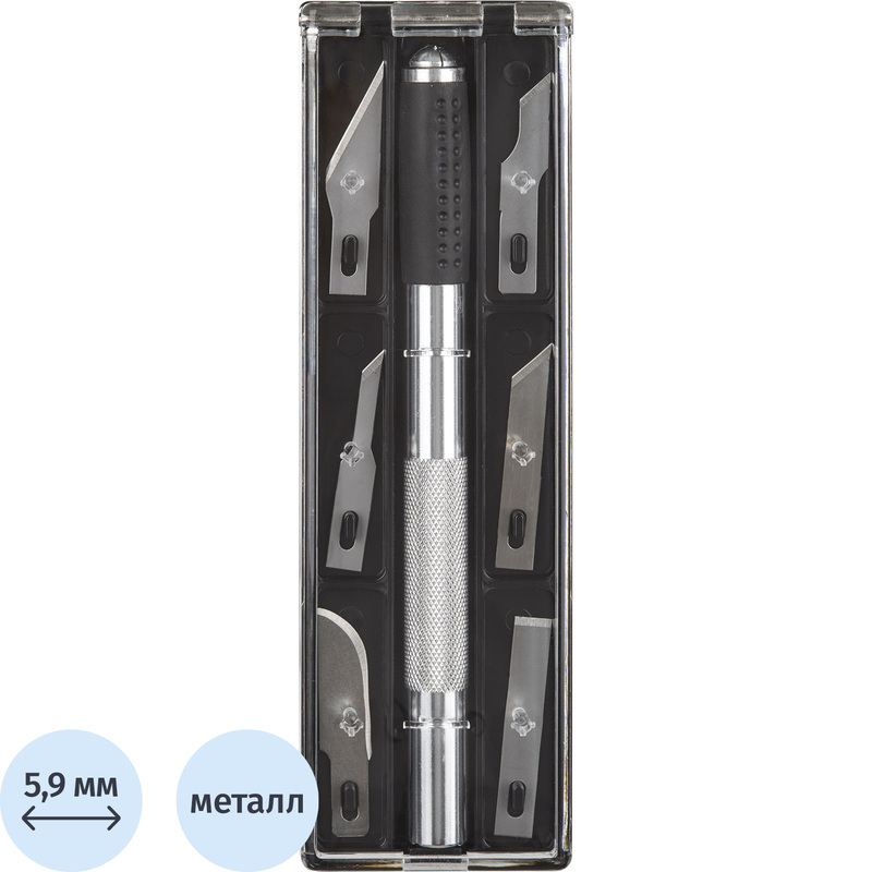 Изображение товара Нож-скальпель макетный TOPFORT 5.9 мм (6 сменных лезвий, 1960441)