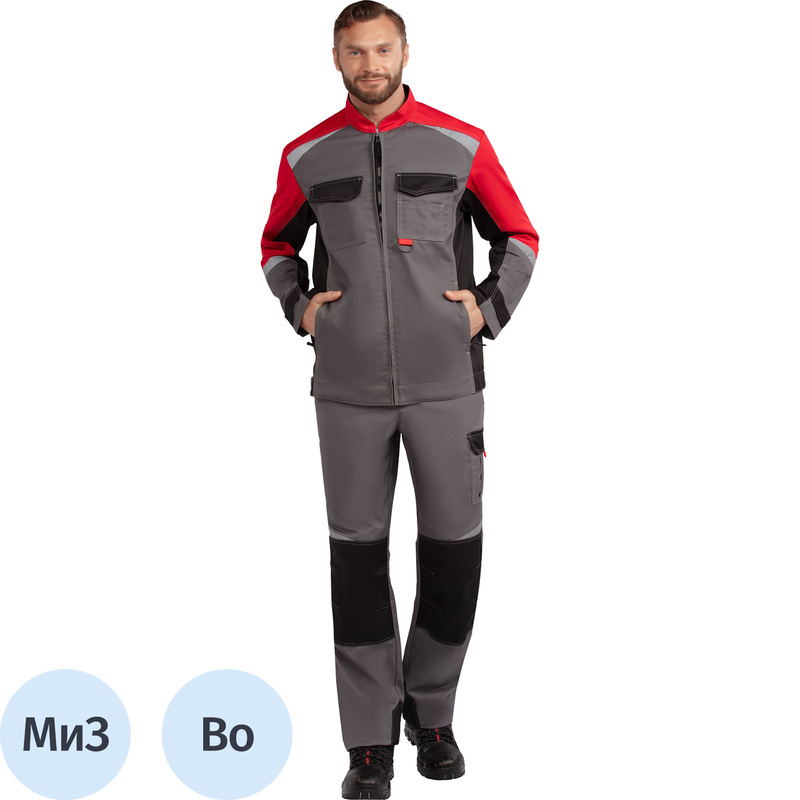 Изображение товара Куртка рабочая летняя мужская Грегаль (л23) с СОП серая/красная (размер 136-140 (68-70), рост 170-176)