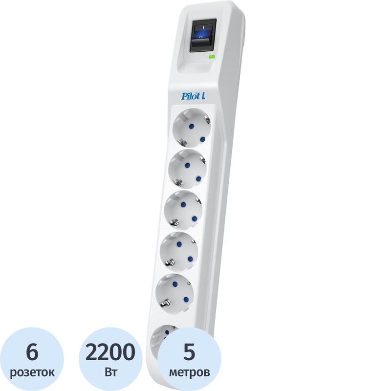 Изображение товара Сетевой фильтр ZIS Pilot L на 6 розеток 5 метров белый