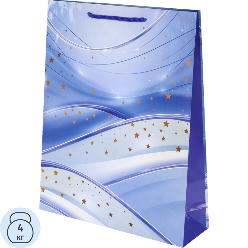 Изображение товара Подарочный пакет Optima Звёздный шёлк ламинированный 32.7x26.4x8 см голубой