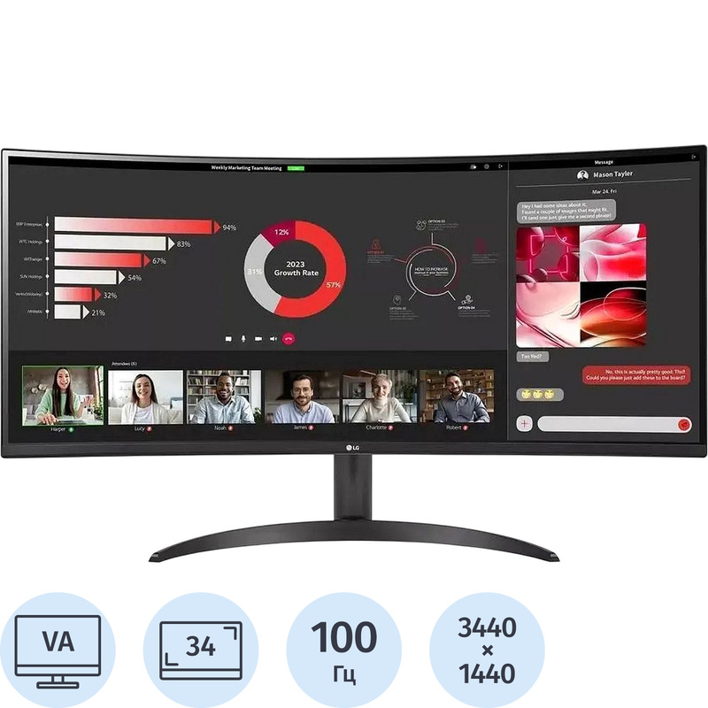 Изображение товара Монитор 34 LG 34WR50QC-B.ARUZ ультраширокий с изогнутым экраном и HDR