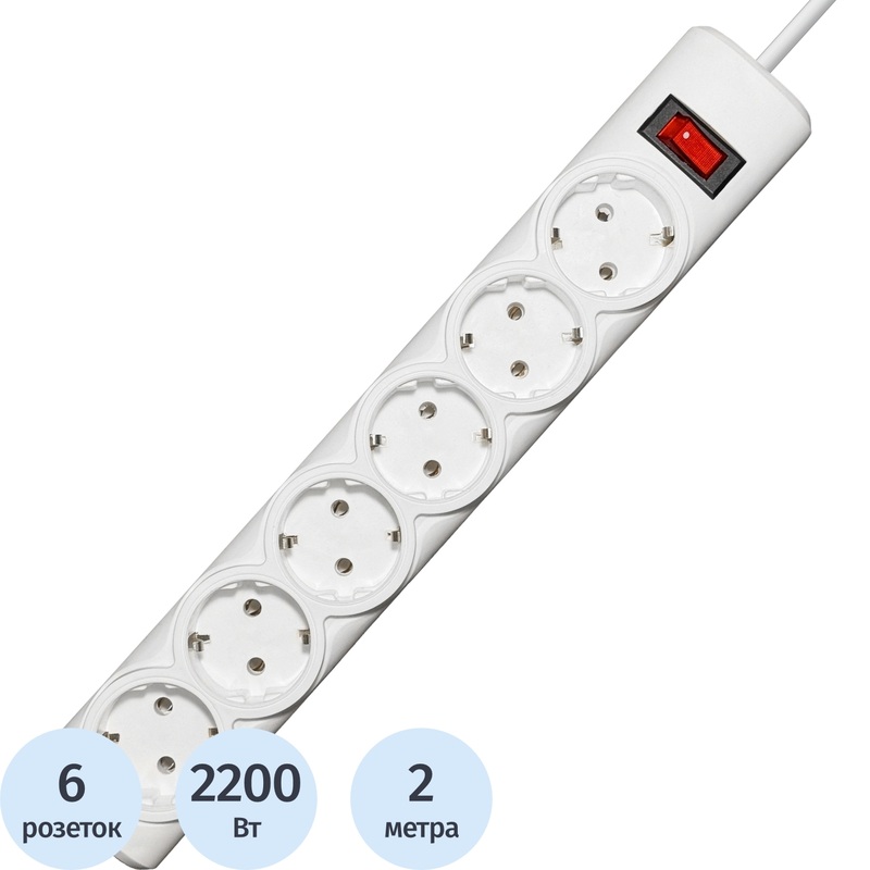 Изображение товара Сетевой фильтр Progix PG630 с 6 розетками и заземлением белый