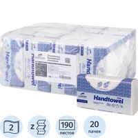 Полотенца бумажные листовые Luscan Professional H2 Z-сложение 2-слойные  белые 20 пачек по 190 листов (первичная целлюлоза)