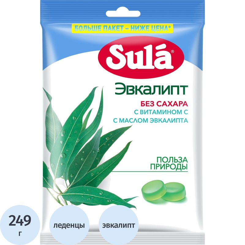 Изображение товара Леденцы Sula эвкалипт без сахара 249 г витамин С натуральные ароматизаторы