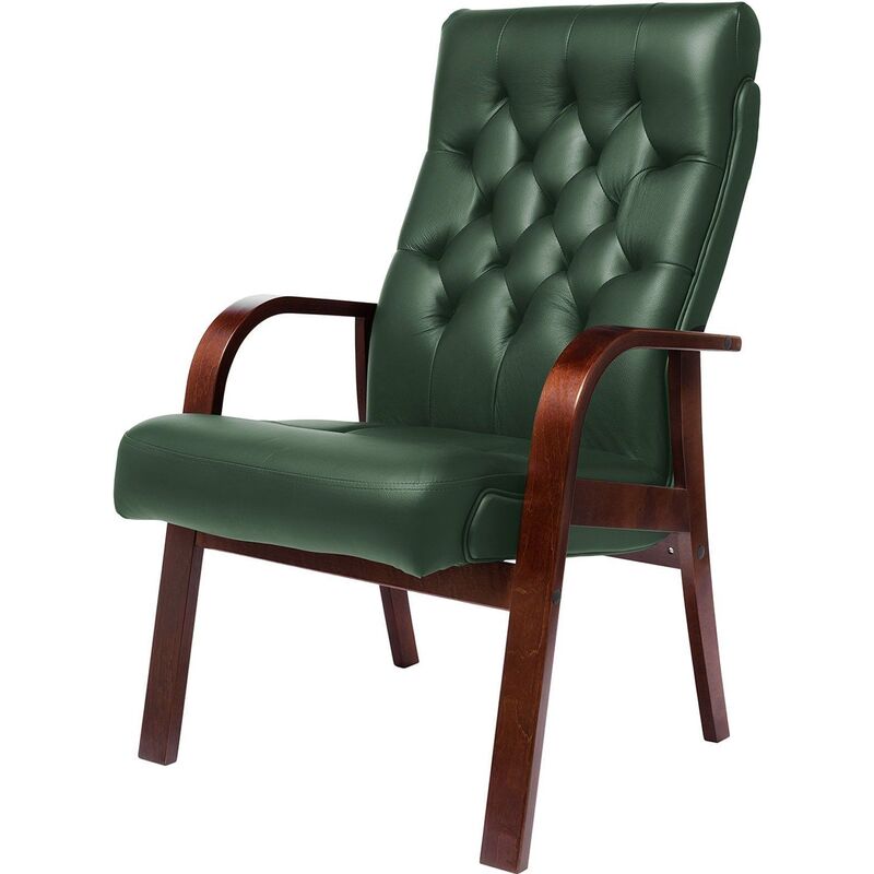 Изображение товара Конференц-кресло Multi-Office Darwin D зелёное/тёмный орех (натуральная кожа с компаньоном, дерево тёмный орех)