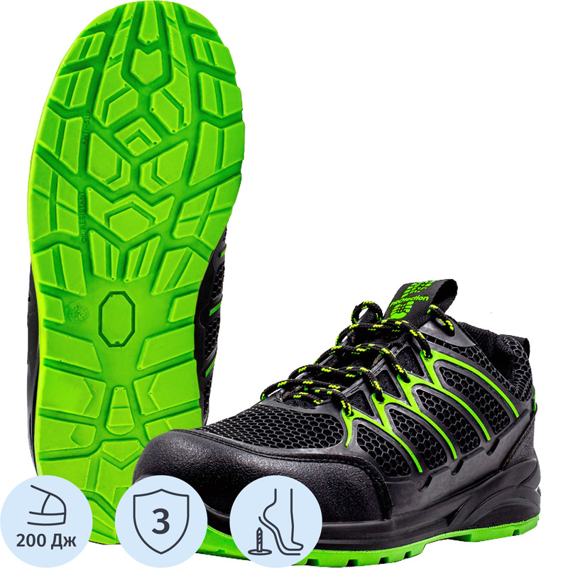 Изображение товара Кроссовки рабочие Baltsafety 4232ККС ПУ-ПУ из текстиля черные/зеленые с композитным подноском размер 40