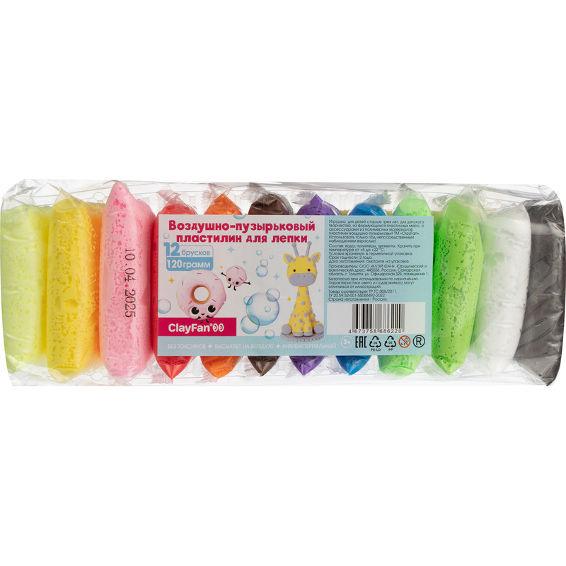 Изображение товара Воздушный пластилин ClayFan 12 цветов 120 г для детей от 3 лет