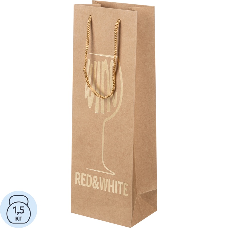 Изображение товара Подарочный пакет под бутылку Miland золотистый бокал 36.5x12.5x9 см