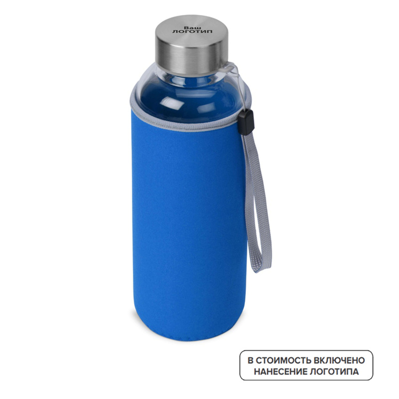Изображение товара Стеклянная бутылка Pure 420 мл с индивидуальной гравировкой и неопреновым чехлом