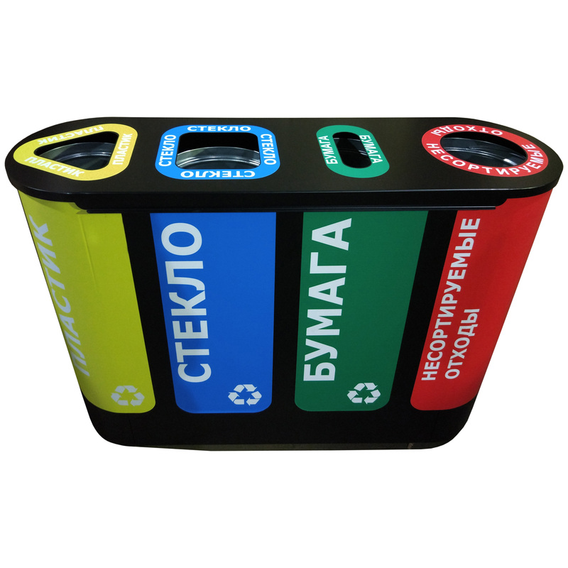 Изображение товара Урна для раздельного сбора мусора Акцент 4 черная 4-секционная 192л