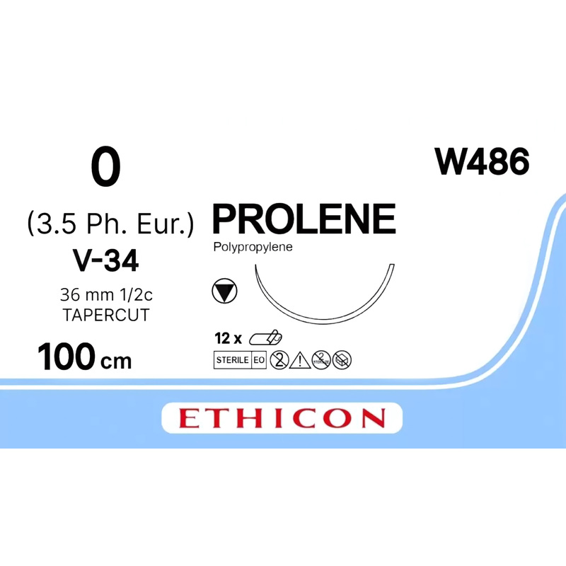 Изображение товара Шовный материал Пролен 0 100 см с иглой 36 мм для хирургии