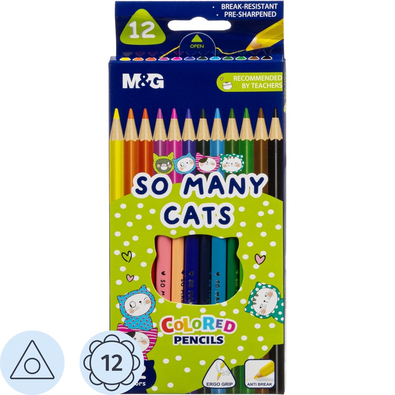 Изображение товара Цветные карандаши M&G So Many Cats 12 шт трёхгранные для творчества