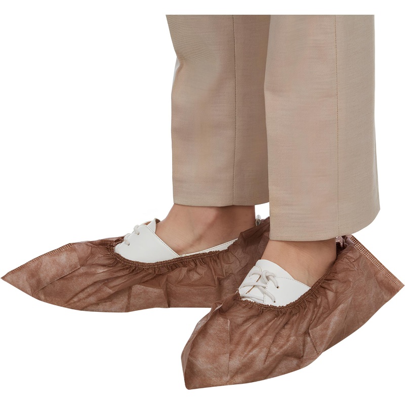 Изображение товара Бахилы одноразовые EleGreen спанбонд повышенной плотности ламинированные 38x16 белые коричневые