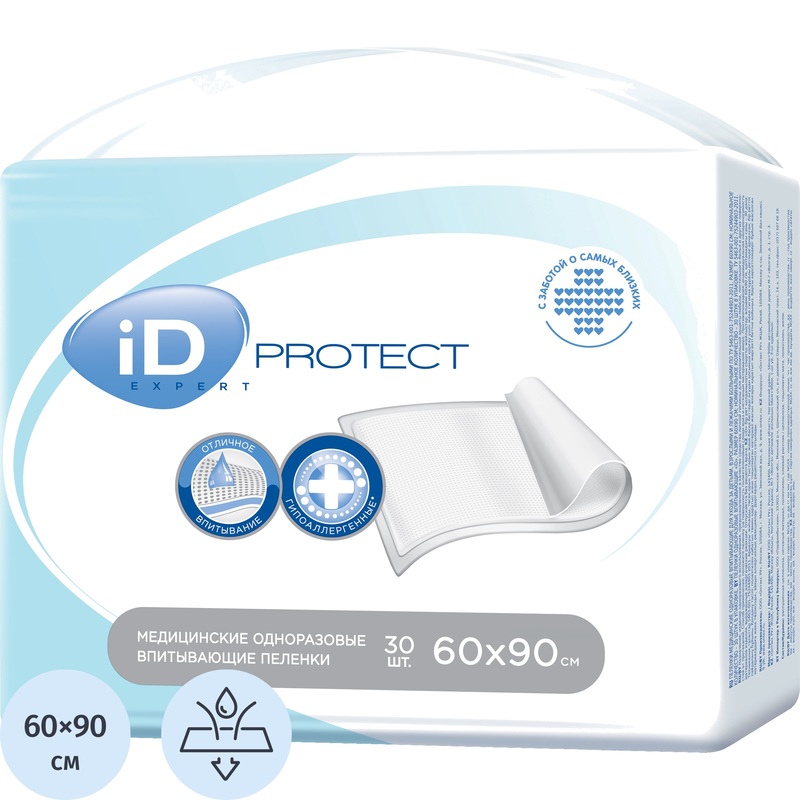 Изображение товара Пелёнка одноразовая впитывающая iD Expert 60x90 см (30 штук в упаковке)