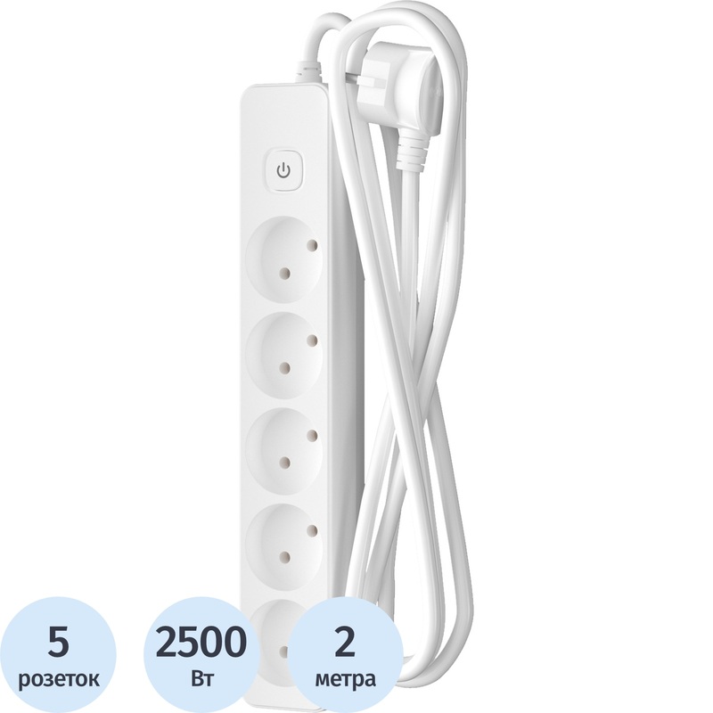 Изображение товара Удлинитель Фотон 10-25S 5 розеток 2 м с выключателем белый
