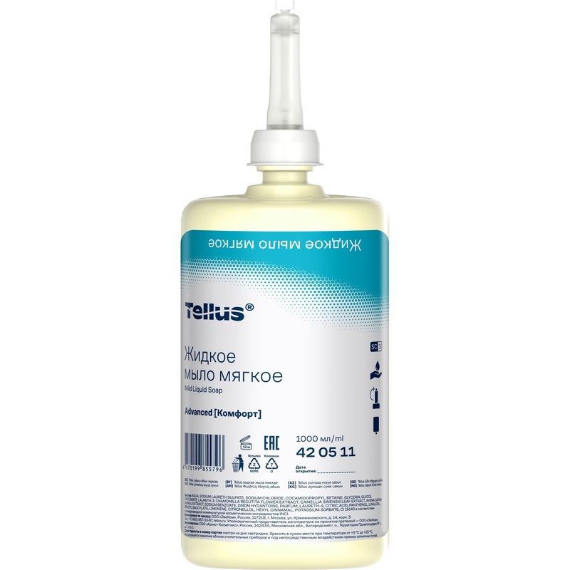 Изображение товара Картридж с жидким мылом для рук Tellus 420511 для дозаторов S1 1000 мл Изображение товара Картридж с жидким мылом для рук Tellus 420511 для дозаторов S1 1000 мл