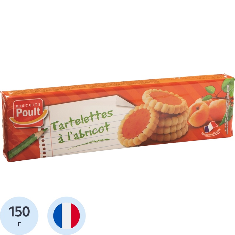 Изображение товара Печенье POULT тарталетки с абрикосом 150 г - фруктовое песочное изделие