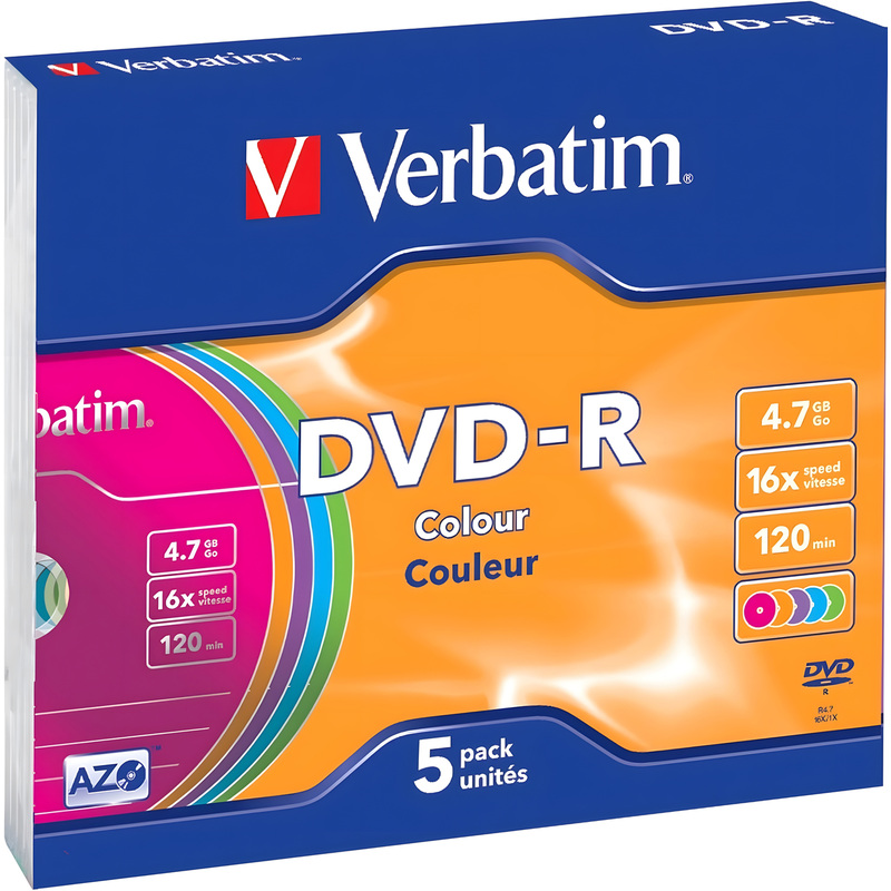 Изображение товара Набор DVD-R Verbatim 4.7 ГБ 16x slim box 5 штук, совместимые для записи