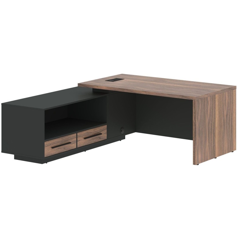 Изображение товара Стол руководителя VRCT 1919(L) угловой с тумбой левый (американский орех/яшма чёрная, 1900х1900х750 мм)