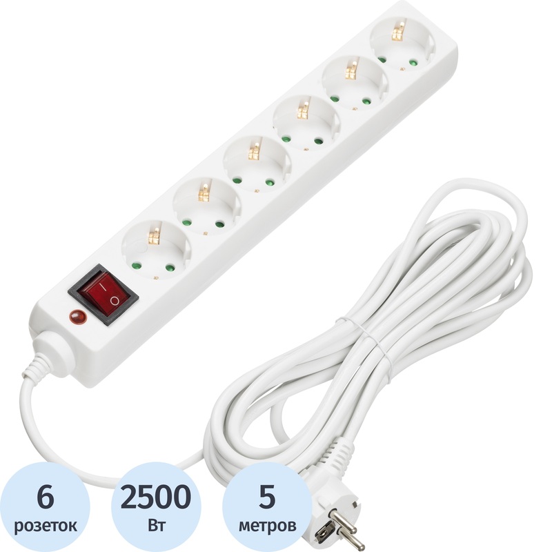Изображение товара Сетевой фильтр BigTech CD6-5W1 на 6 розеток 5 метров