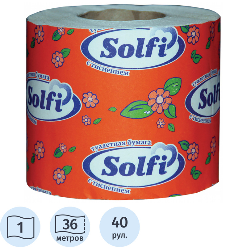 Изображение товара Solfi Standart 1-слойная белая туалетная бумага 40 рулонов