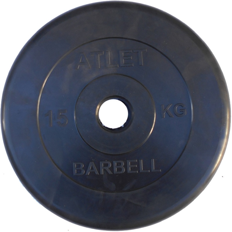Изображение товара Диск обрезиненный для штанги Barbell Atlet 15 кг чёрный (MB-AtletB51-15)