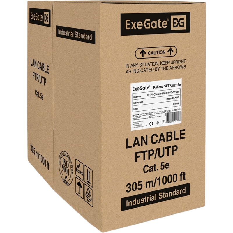 Изображение товара Кабель витая пара ExeGate SFTP4-C5e-CU-S24-IN-PVC-GY-305 5e 305 м