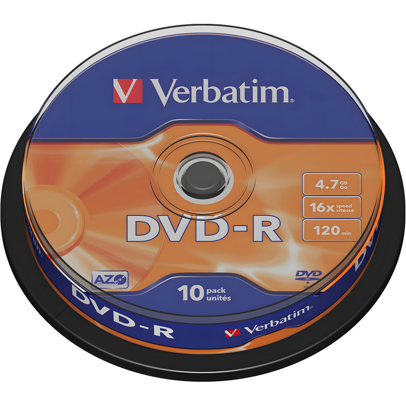 Изображение товара Диск DVD-R Verbatim 4.7 ГБ 16x cake box 43523 комплект 10 штук